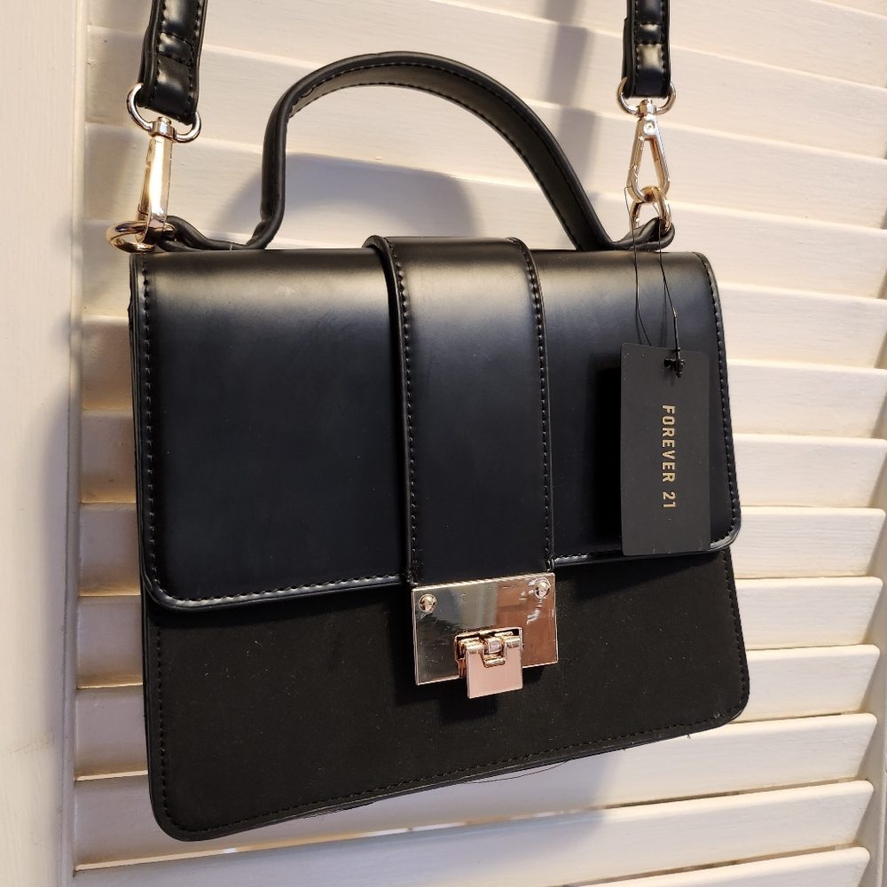Forever 21 Gold and Black Satchel with Structured Design